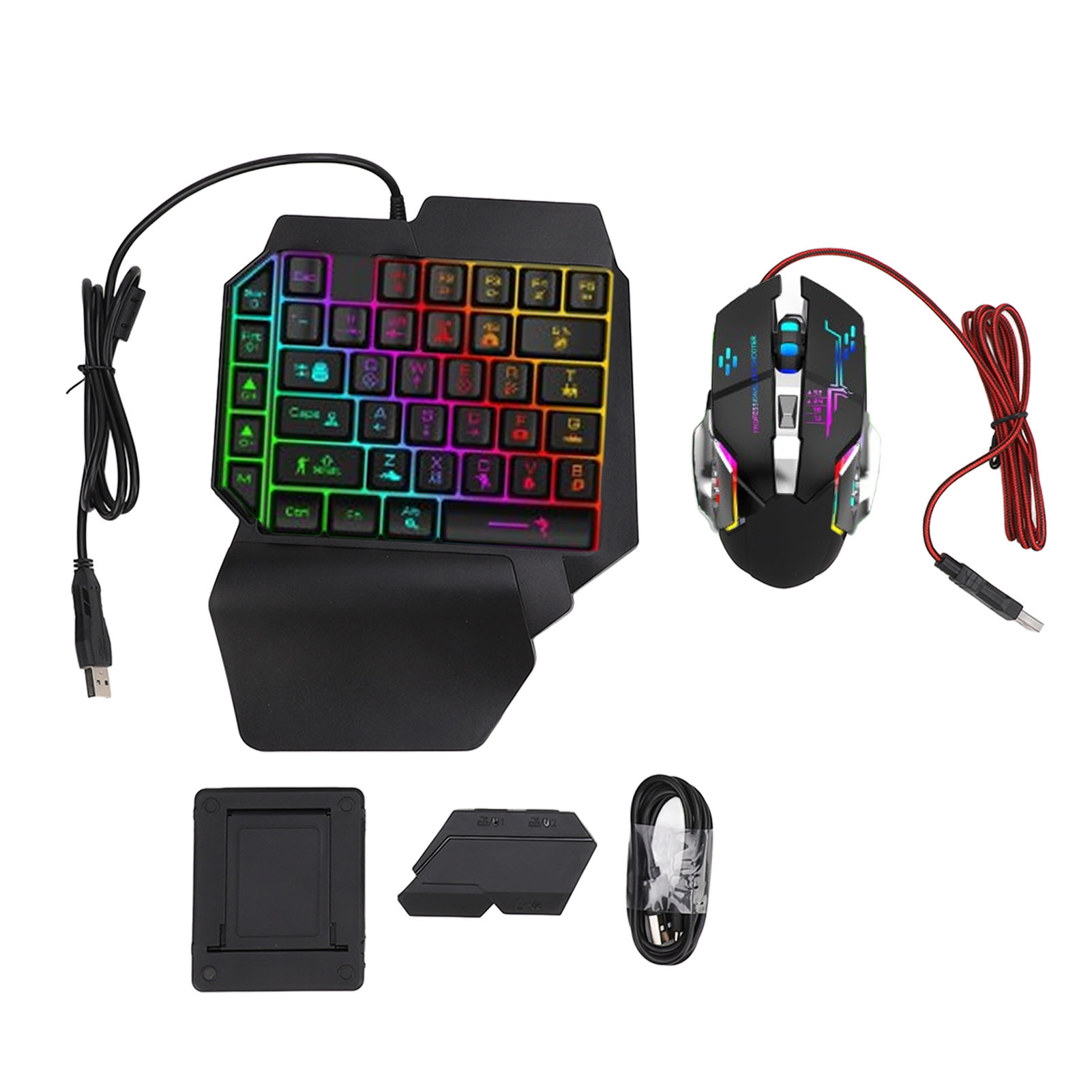 Gaming Accessories Combo - Tastatur-Maus-Konverter-Set, reaktionsschnelle Einhand-Tastatur-Maus-Kombination, 5 V, 2